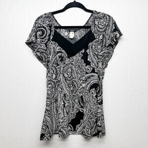 Perseption Dark Floral Top Womens 2X Party Event Career Workwear Office Stretch